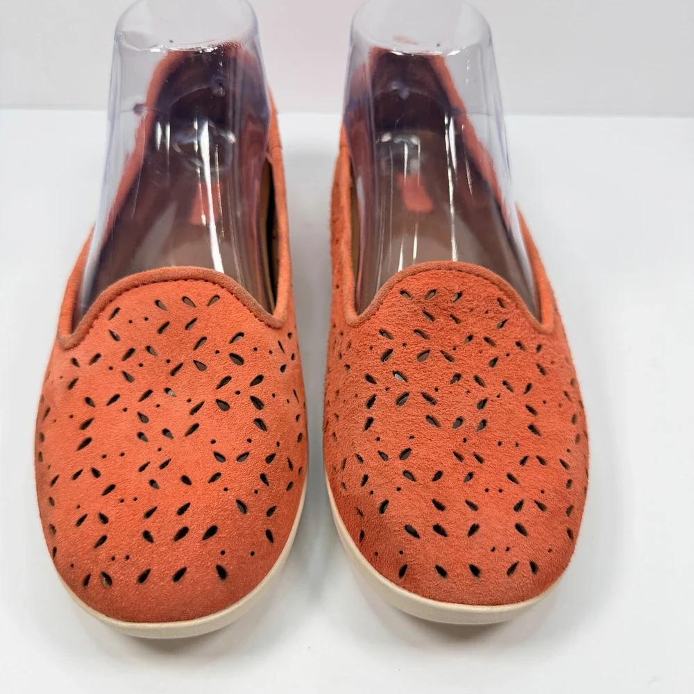 Olukai Womens 8 Momi Coral Rose Suede Laser Cut Perforated Loafers Flats Coastal